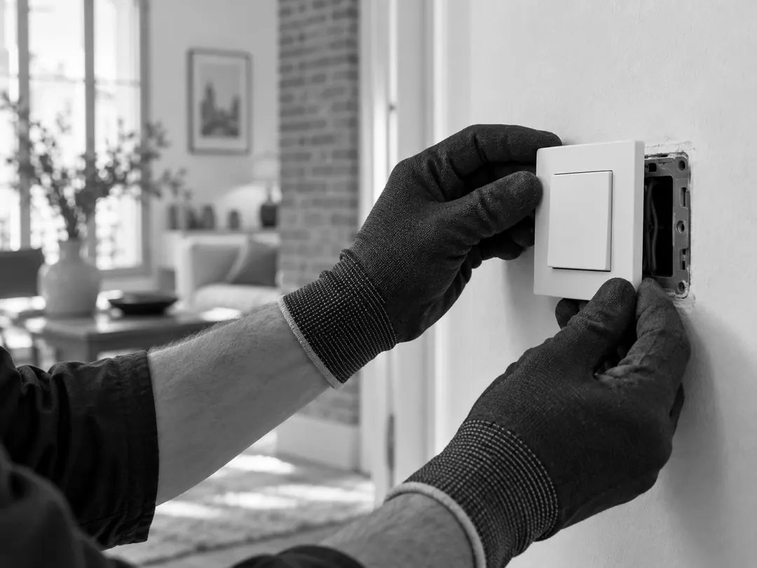 Pose d’un interrupteur dans un intérieur lumineux